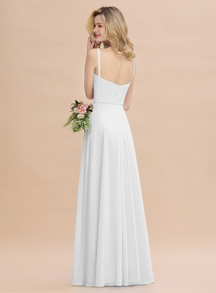 A-Line Spaghetti-Straps Slit Chiffon Floor-Length Dress-koscy