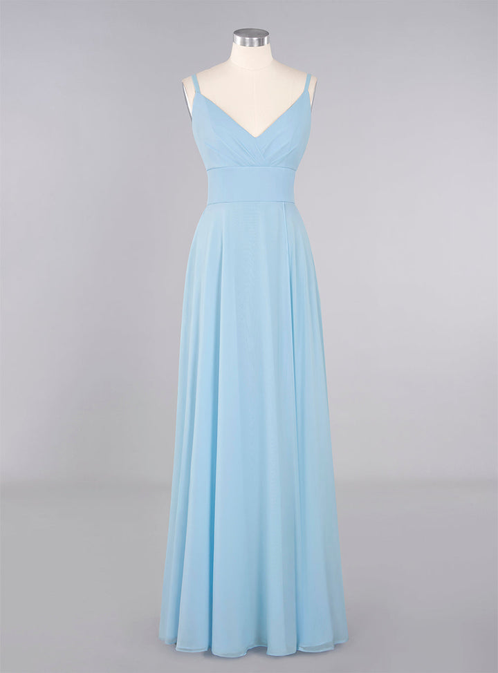 A-Line Spaghetti-Straps Slit Chiffon Floor-Length Dress-koscy