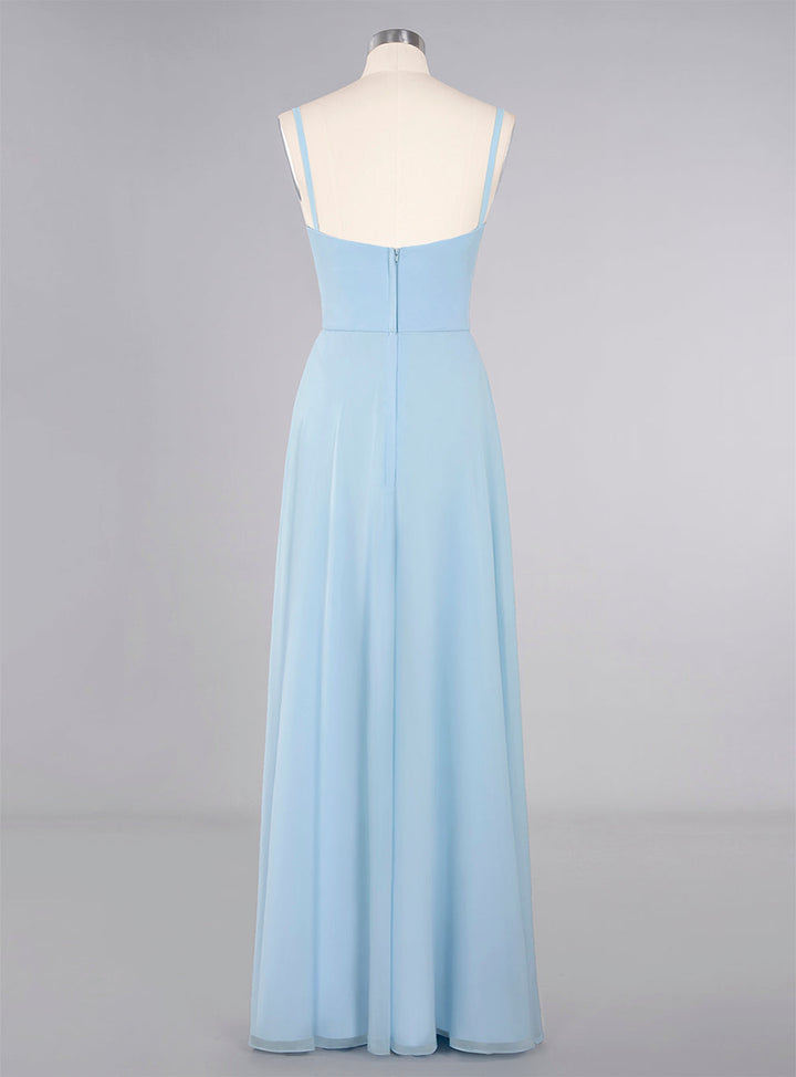 A-Line Spaghetti-Straps Slit Chiffon Floor-Length Dress-koscy