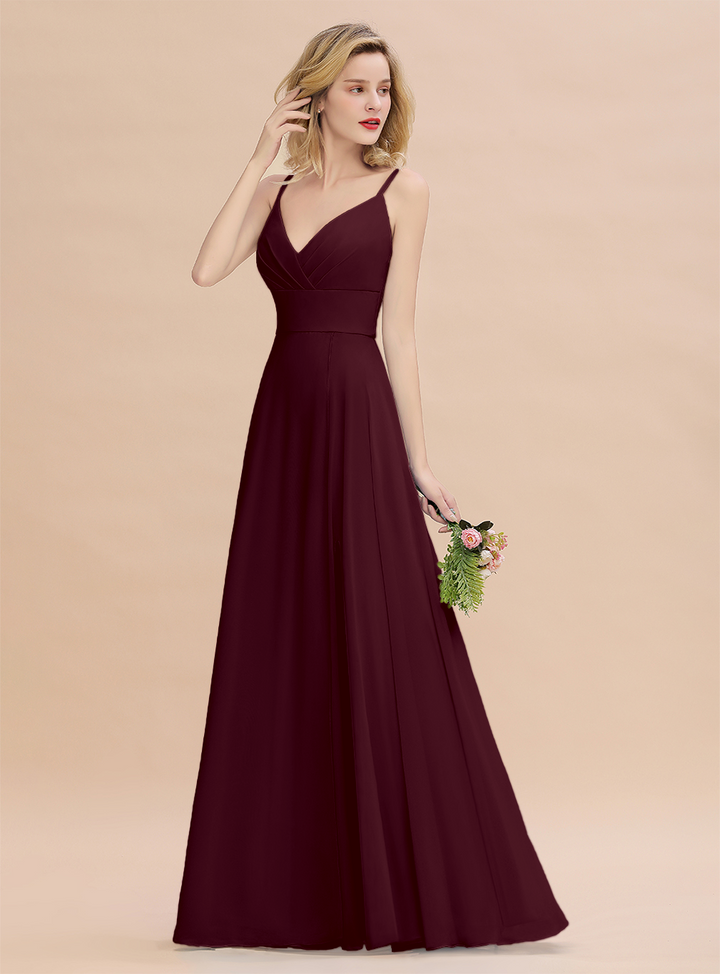 A-Line Spaghetti-Straps Slit Chiffon Floor-Length Dress-koscy