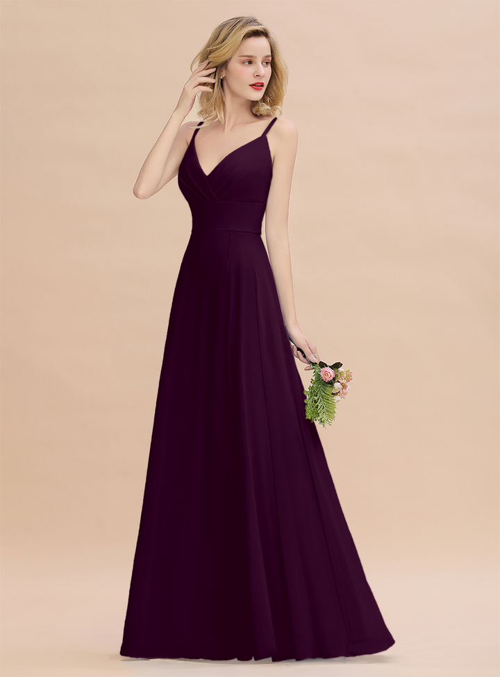 A-Line Spaghetti-Straps Slit Chiffon Floor-Length Dress-koscy