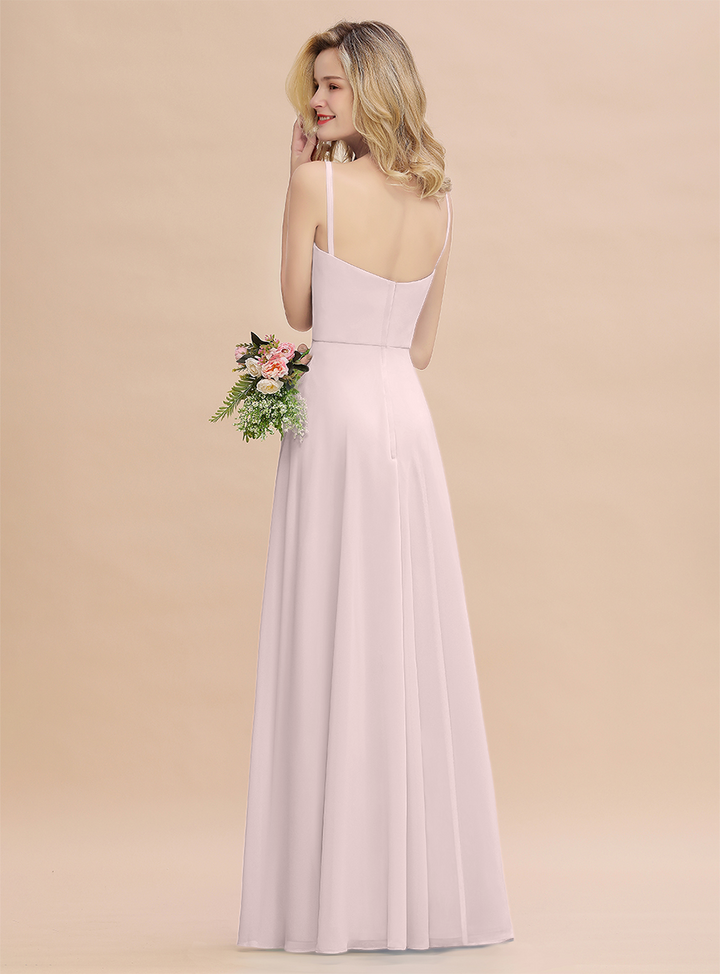 A-Line Spaghetti-Straps Slit Chiffon Floor-Length Dress-koscy