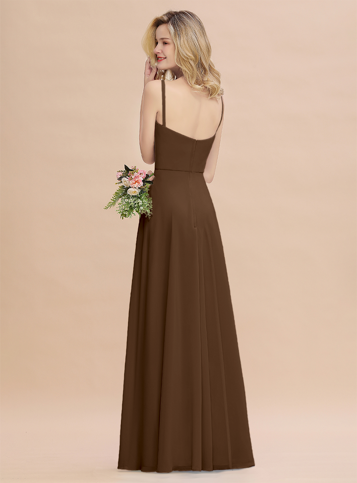 A-Line Spaghetti-Straps Slit Chiffon Floor-Length Dress-koscy