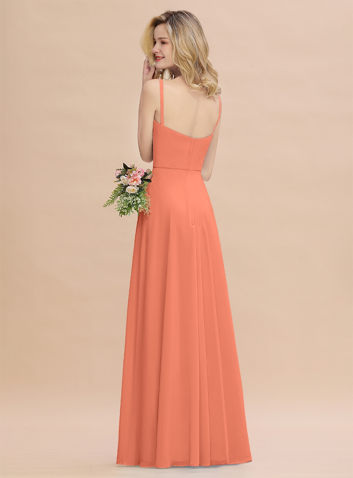 A-Line Spaghetti-Straps Slit Chiffon Floor-Length Dress-koscy