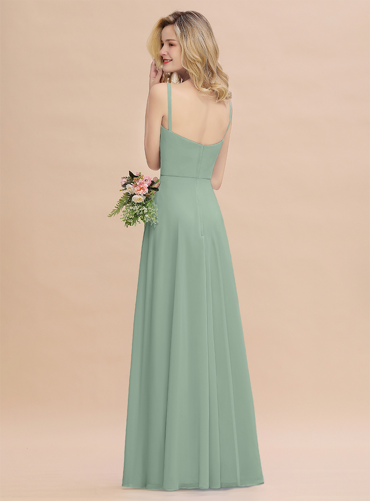 A-Line Spaghetti-Straps Slit Chiffon Floor-Length Dress-koscy