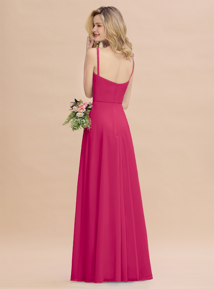 A-Line Spaghetti-Straps Slit Chiffon Floor-Length Dress-koscy