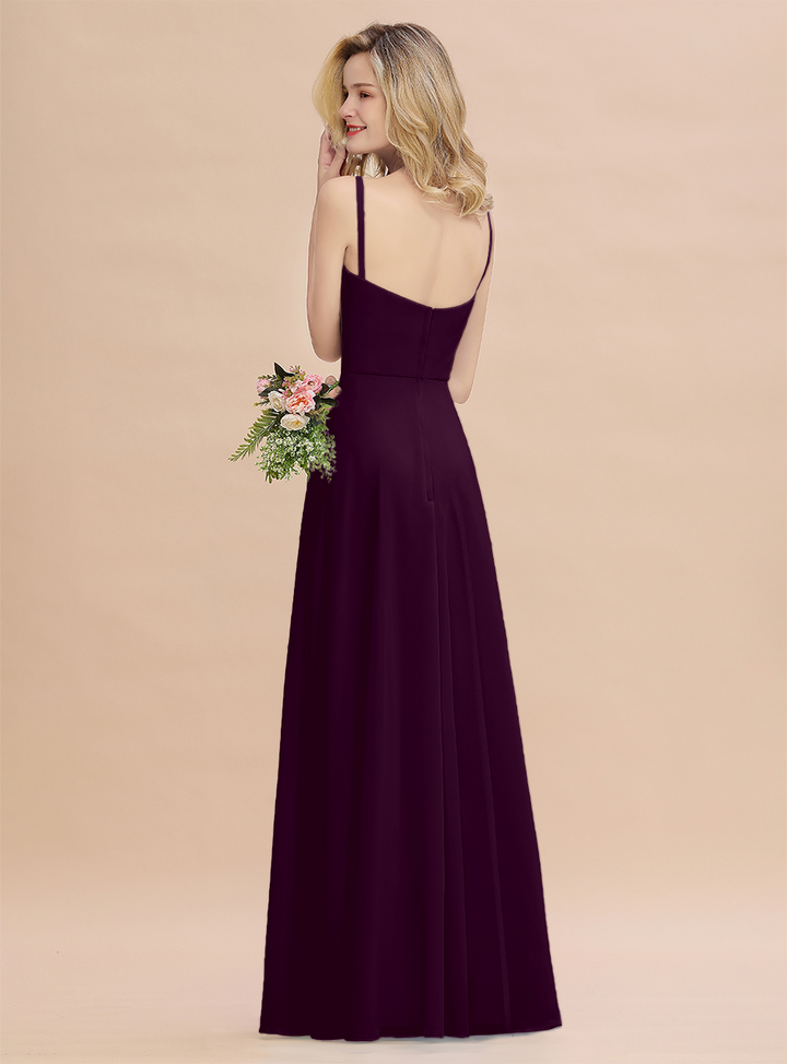 A-Line Spaghetti-Straps Slit Chiffon Floor-Length Dress-koscy