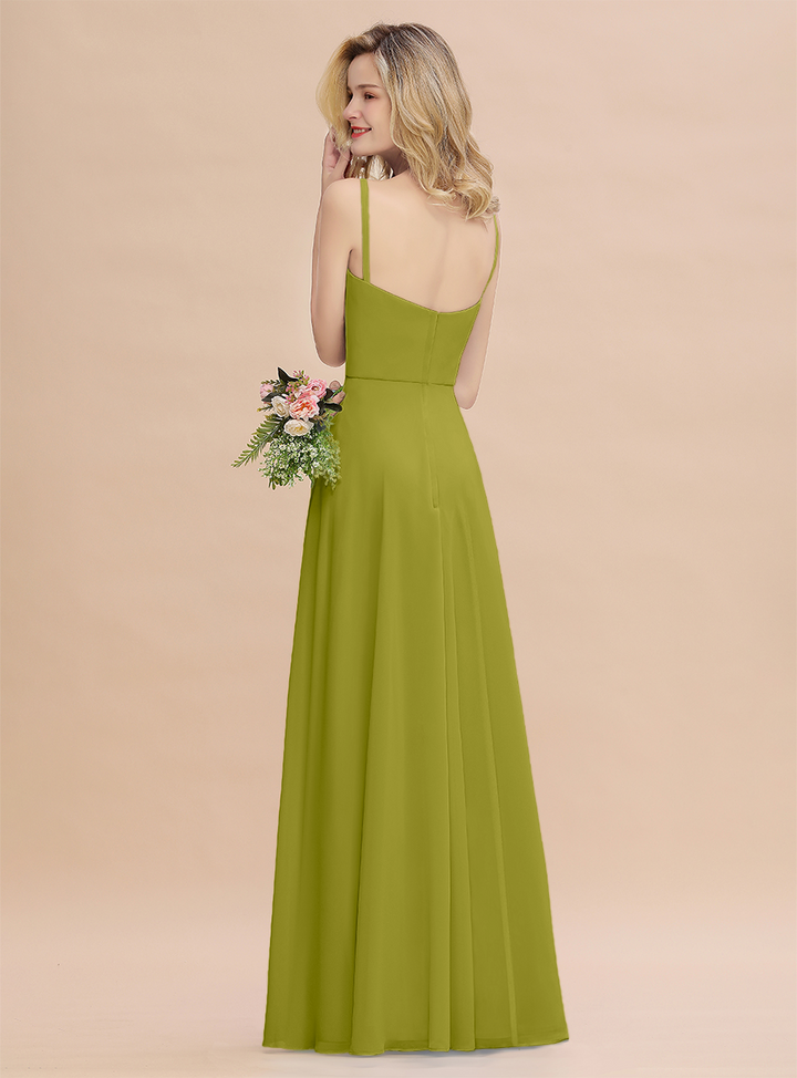 A-Line Spaghetti-Straps Slit Chiffon Floor-Length Dress-koscy