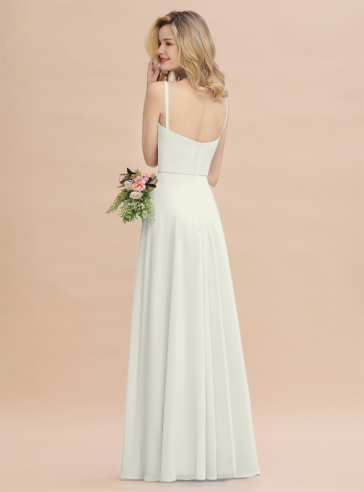 A-Line Spaghetti-Straps Slit Chiffon Floor-Length Dress-koscy