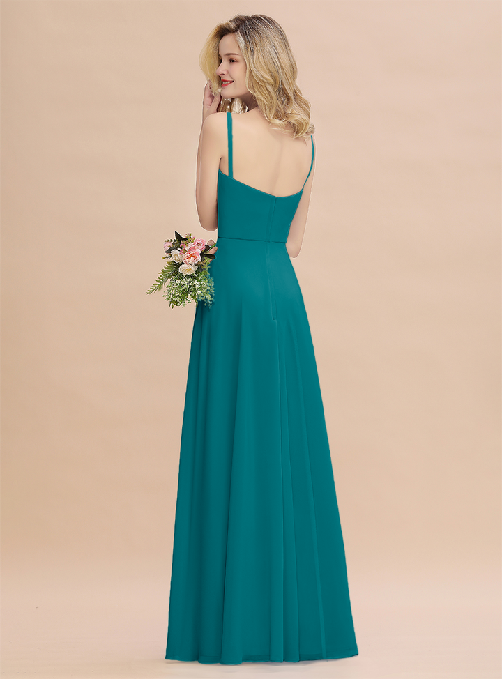 A-Line Spaghetti-Straps Slit Chiffon Floor-Length Dress-koscy