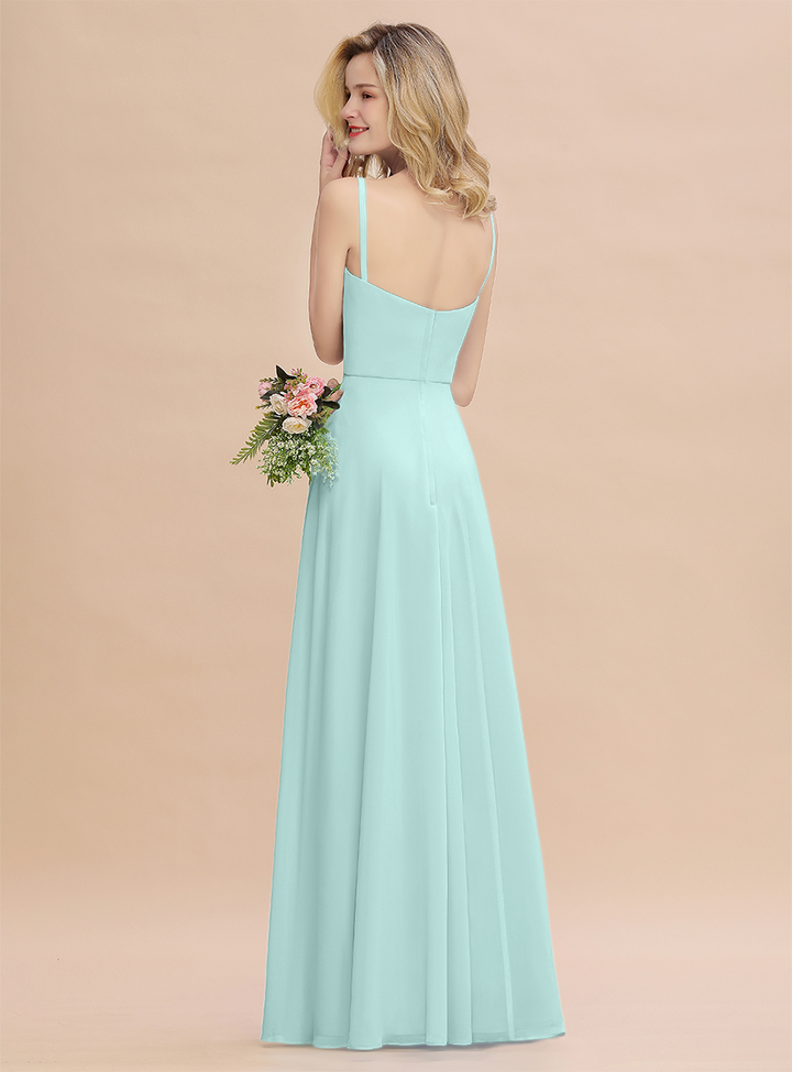 A-Line Spaghetti-Straps Slit Chiffon Floor-Length Dress-koscy