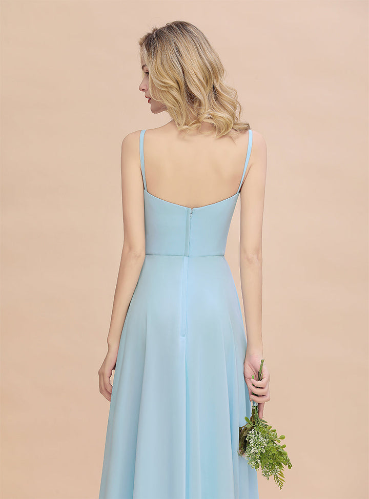 A-Line Spaghetti-Straps Slit Chiffon Floor-Length Dress-koscy