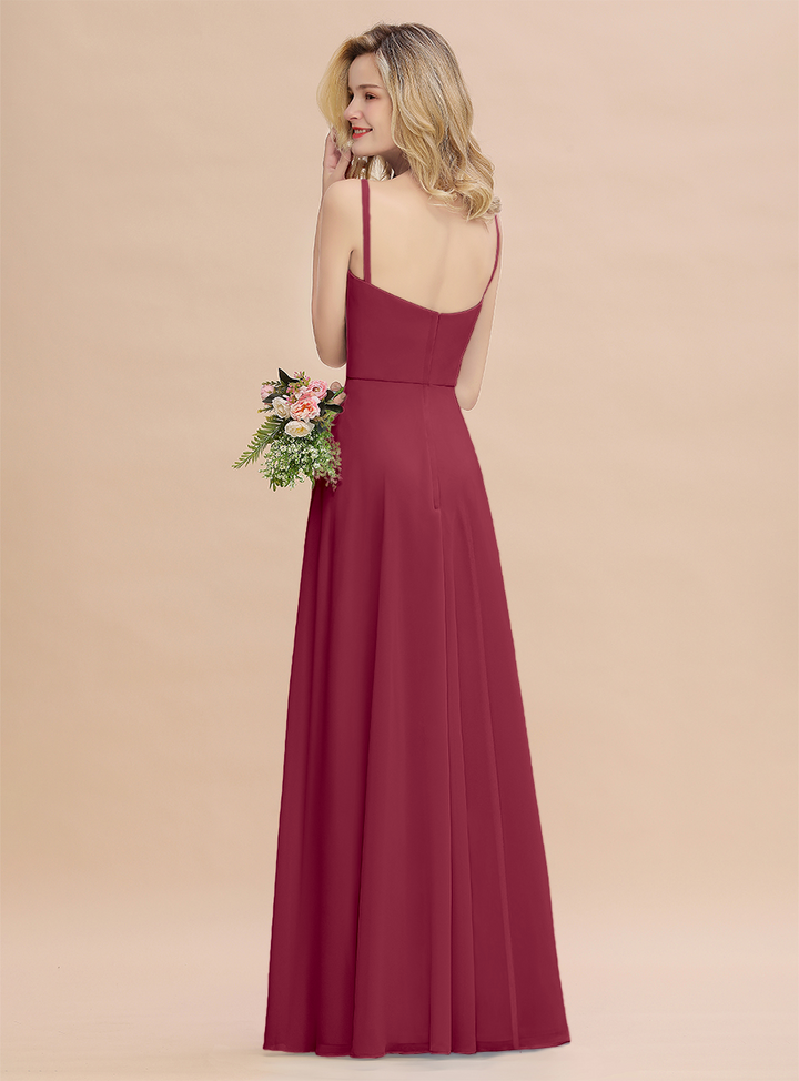 A-Line Spaghetti-Straps Slit Chiffon Floor-Length Dress-koscy