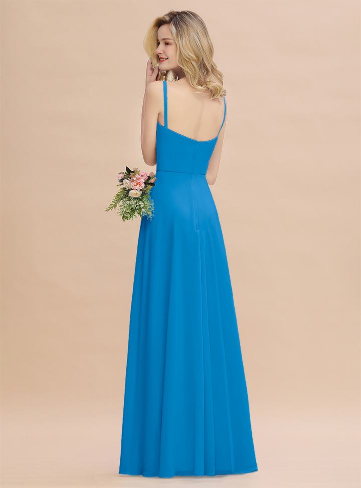 A-Line Spaghetti-Straps Slit Chiffon Floor-Length Dress-koscy