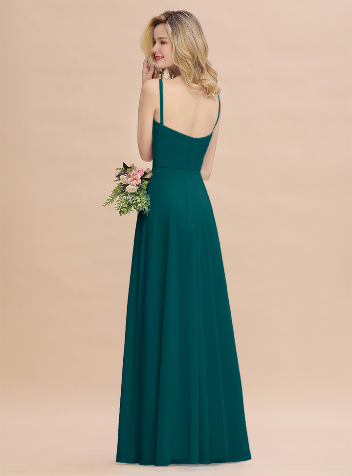 A-Line Spaghetti-Straps Slit Chiffon Floor-Length Dress-koscy