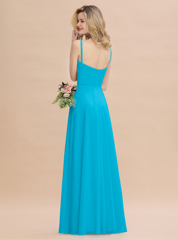 A-Line Spaghetti-Straps Slit Chiffon Floor-Length Dress-koscy