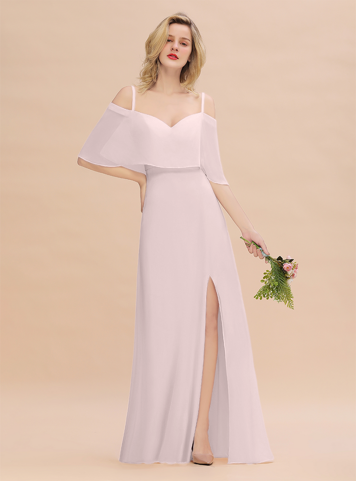 A-Line Spaghetti Straps Slit Floor-Length Dress-koscy