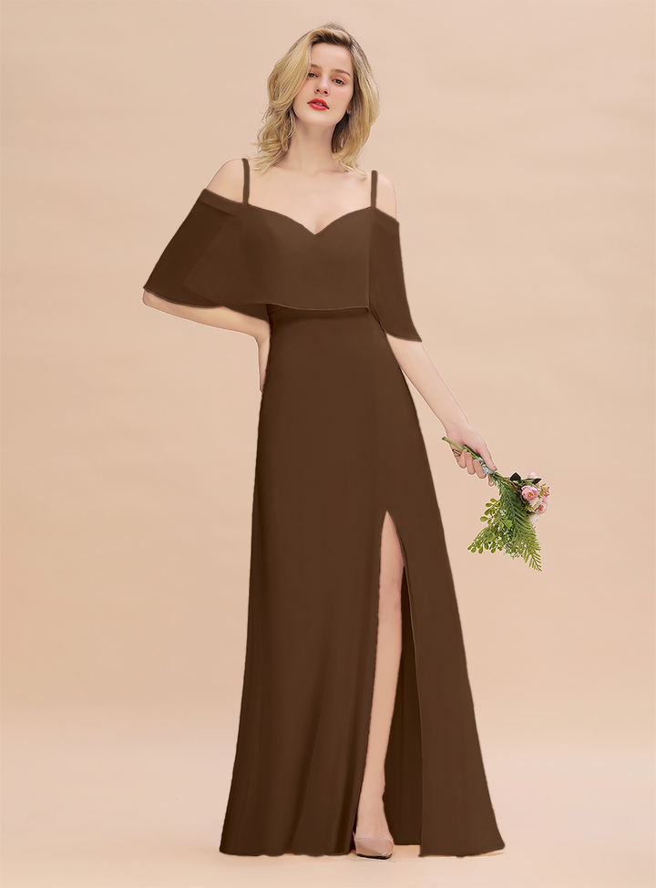 A-Line Spaghetti Straps Slit Floor-Length Dress-koscy