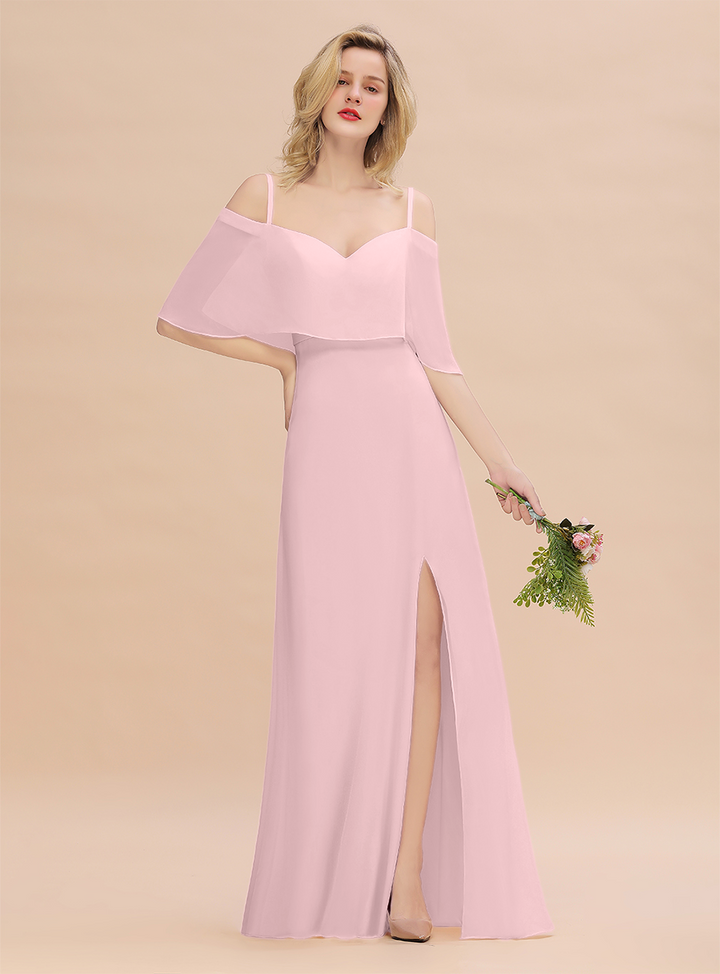 A-Line Spaghetti Straps Slit Floor-Length Dress-koscy