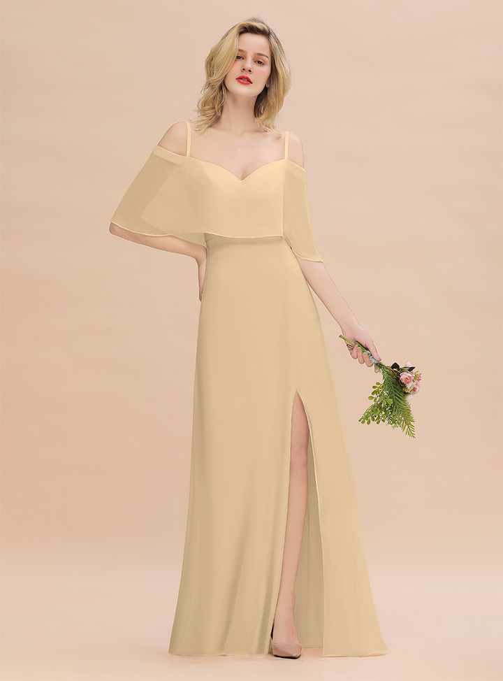 A-Line Spaghetti Straps Slit Floor-Length Dress-koscy