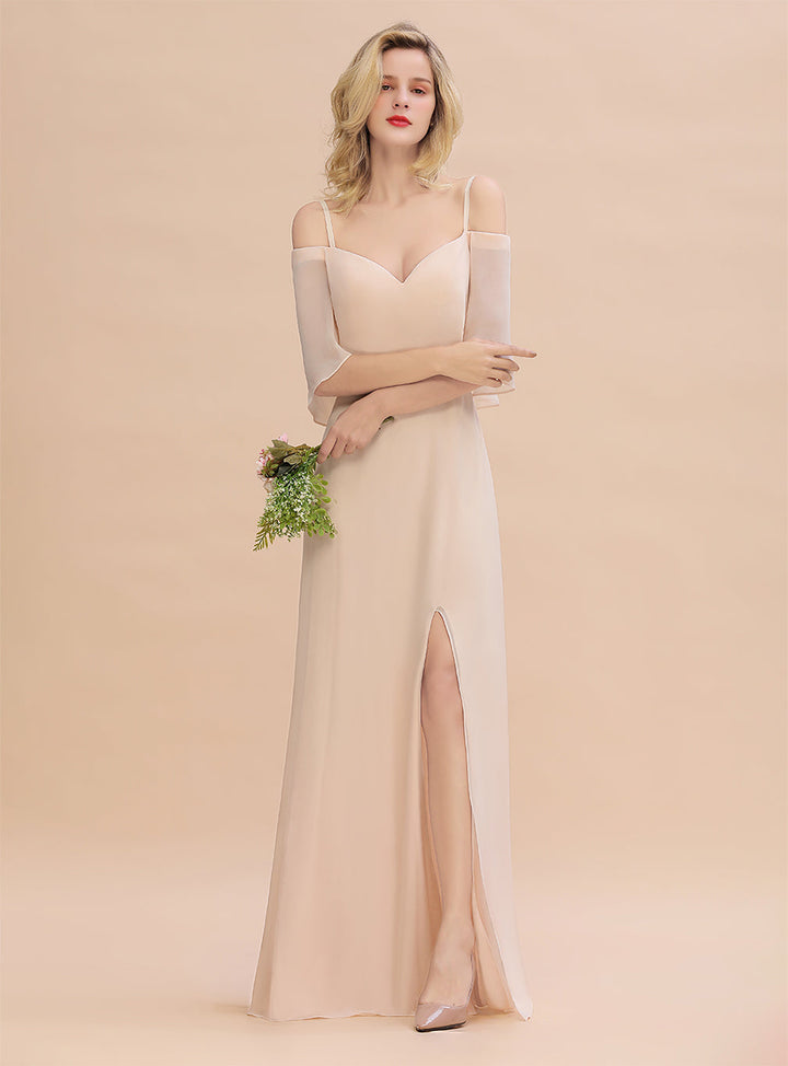 A-Line Spaghetti Straps Slit Floor-Length Dress-koscy