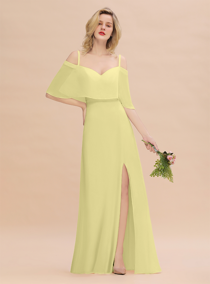 A-Line Spaghetti Straps Slit Floor-Length Dress-koscy