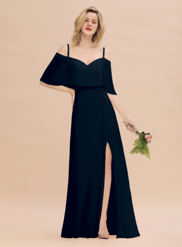 A-Line Spaghetti Straps Slit Floor-Length Dress-koscy