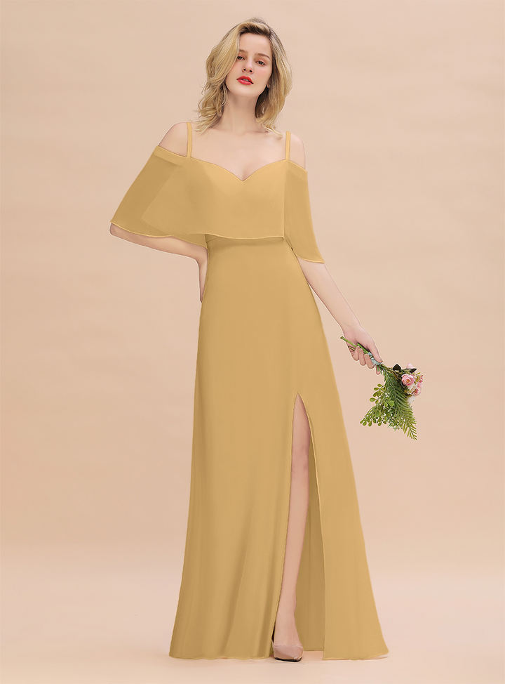 A-Line Spaghetti Straps Slit Floor-Length Dress-koscy