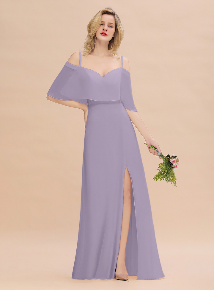 A-Line Spaghetti Straps Slit Floor-Length Dress-koscy