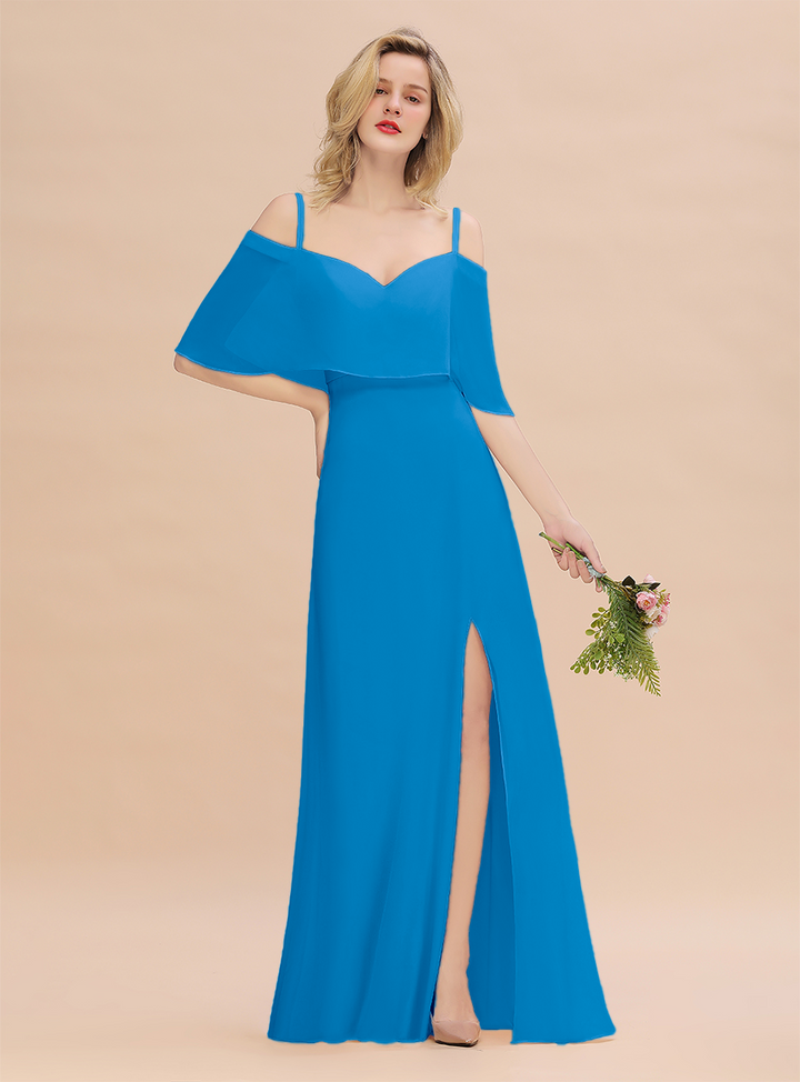 A-Line Spaghetti Straps Slit Floor-Length Dress-koscy