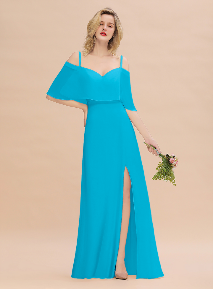 A-Line Spaghetti Straps Slit Floor-Length Dress-koscy