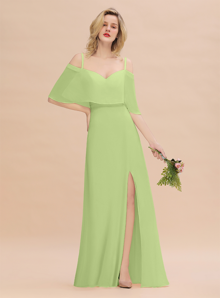 A-Line Spaghetti Straps Slit Floor-Length Dress-koscy