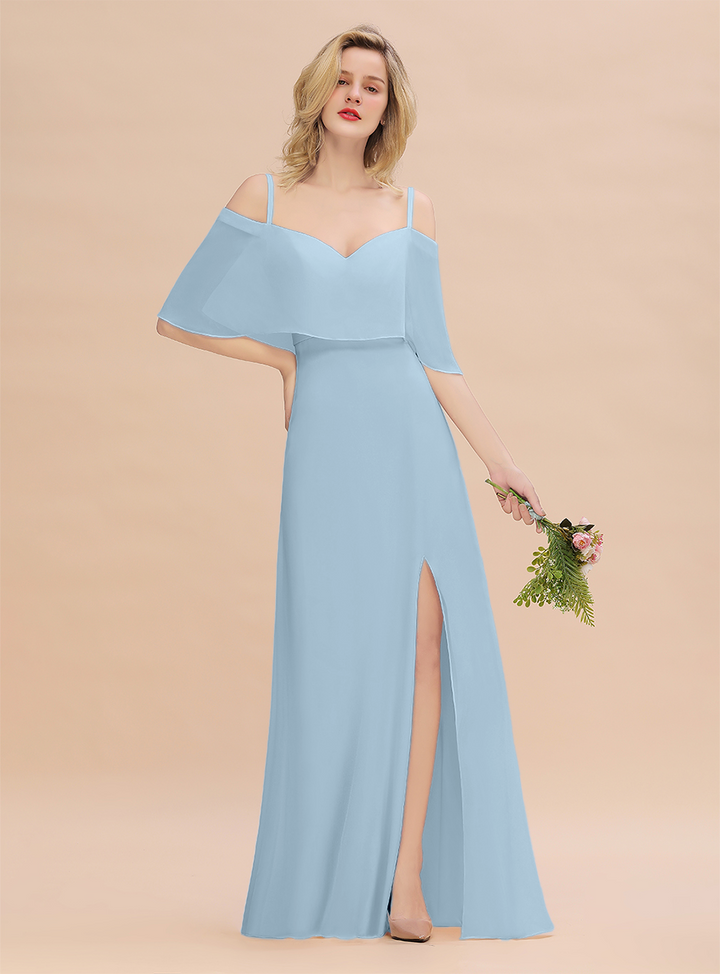 A-Line Spaghetti Straps Slit Floor-Length Dress-koscy