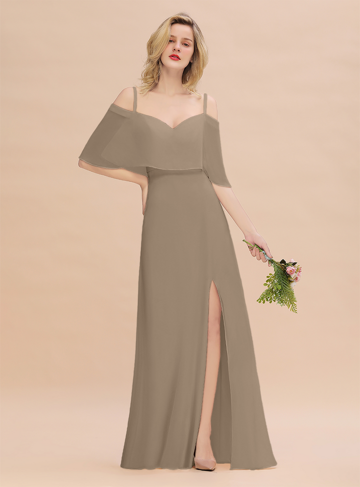 A-Line Spaghetti Straps Slit Floor-Length Dress-koscy