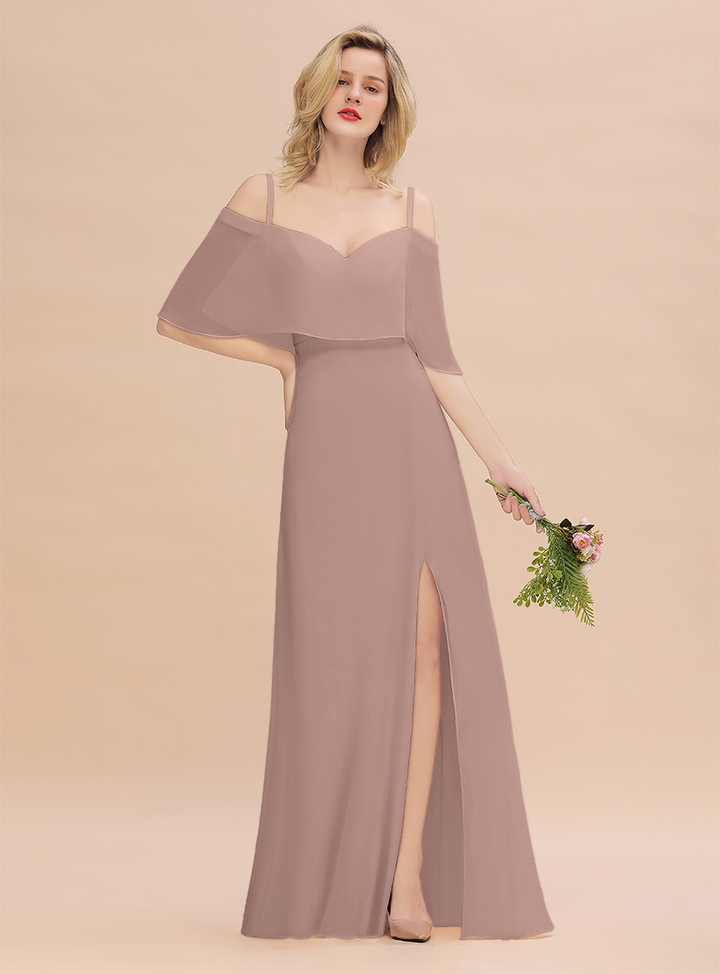 A-Line Spaghetti Straps Slit Floor-Length Dress-koscy