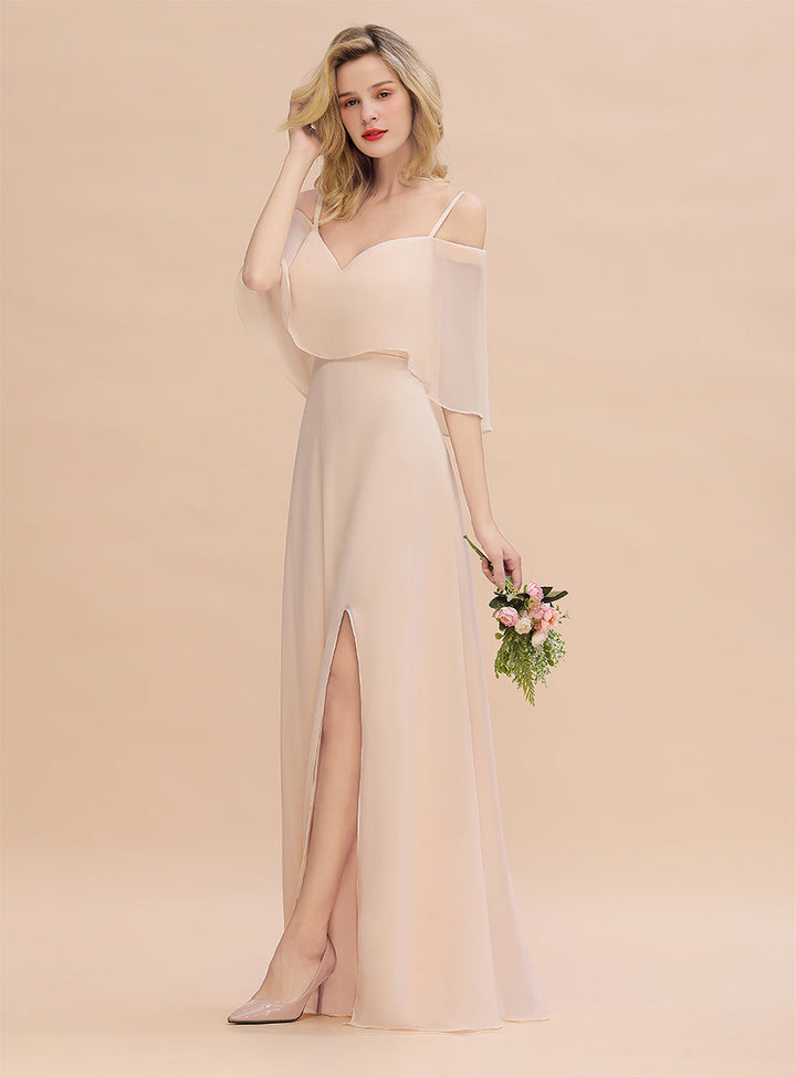 A-Line Spaghetti Straps Slit Floor-Length Dress-koscy