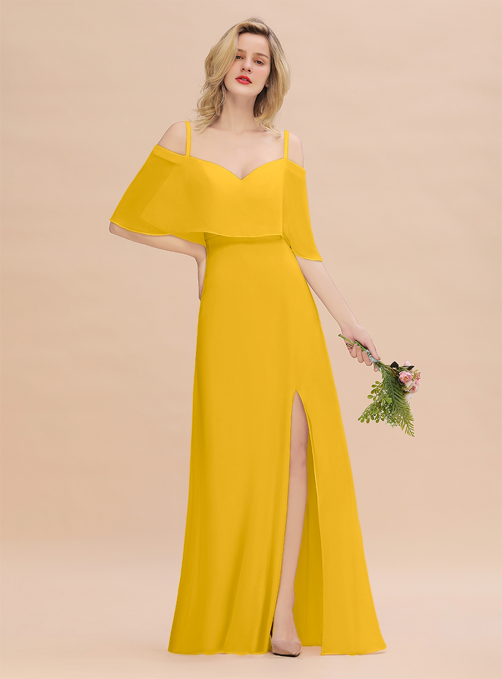 A-Line Spaghetti Straps Slit Floor-Length Dress-koscy