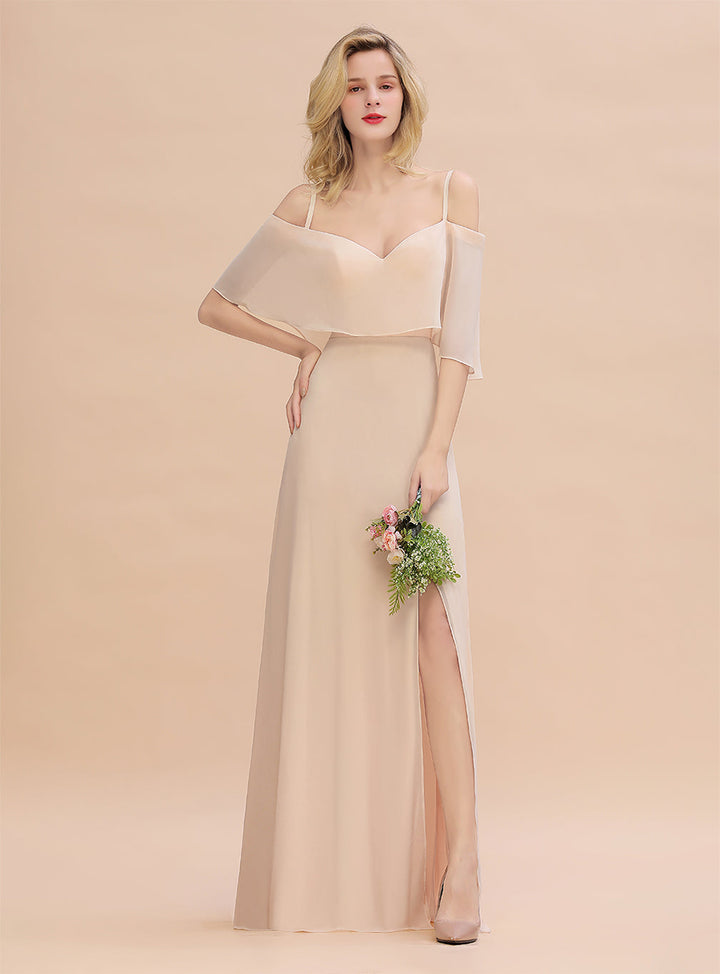 A-Line Spaghetti Straps Slit Floor-Length Dress-koscy