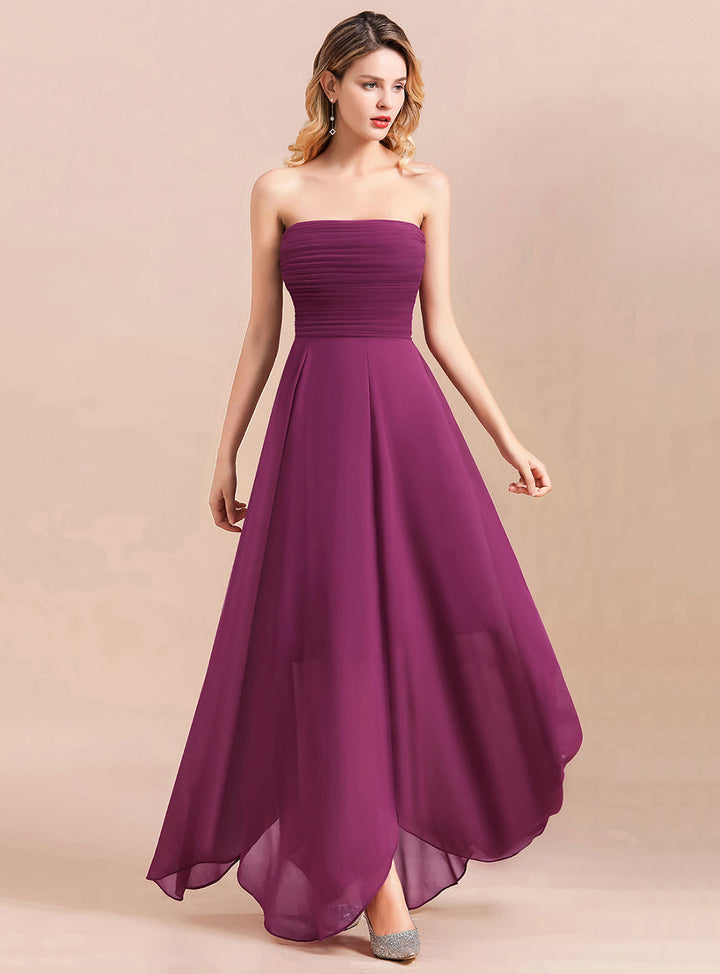 A-line Strapless Ruffle Chiffon Floor-Length Dress Orchid-koscy