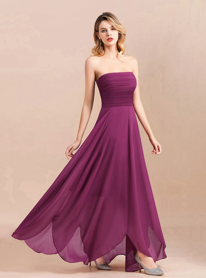 A-line Strapless Ruffle Chiffon Floor-Length Dress Orchid-koscy