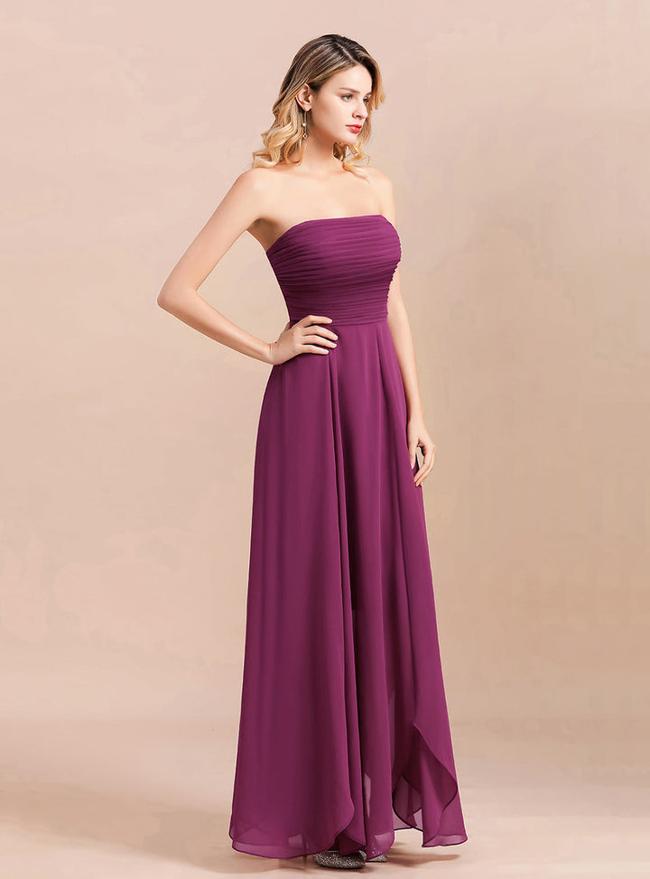 A-line Strapless Ruffle Chiffon Floor-Length Dress Orchid-koscy