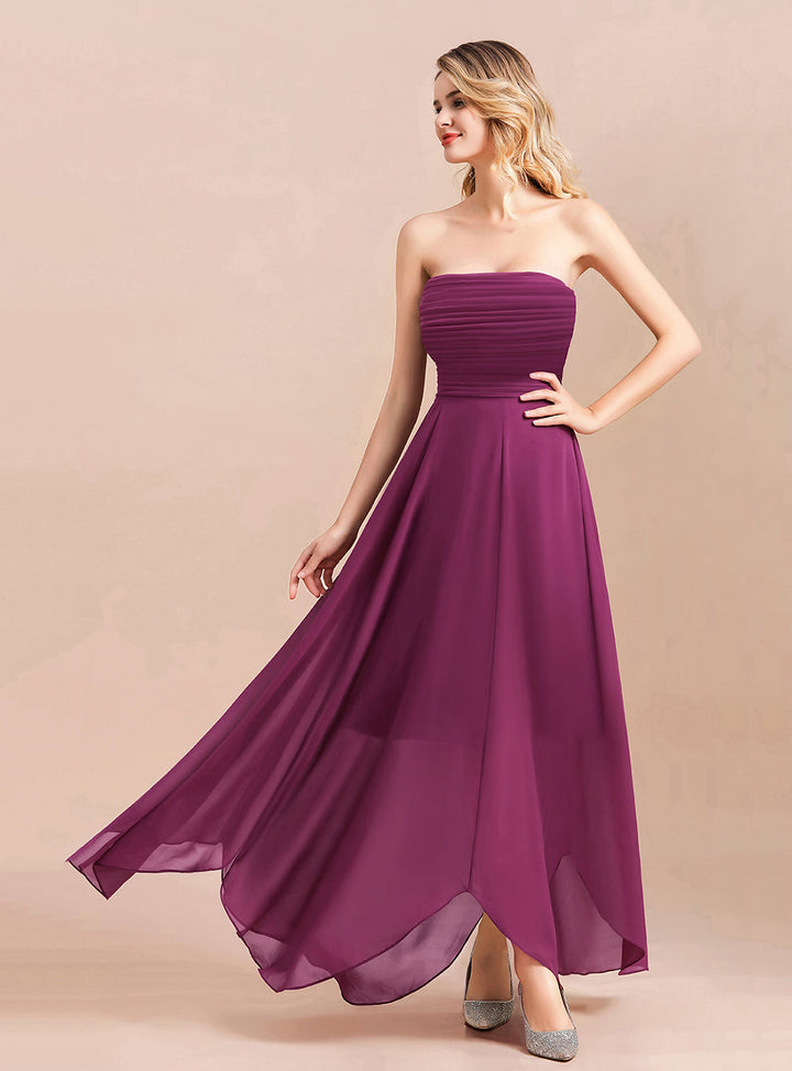 A-line Strapless Ruffle Chiffon Floor-Length Dress Orchid-koscy