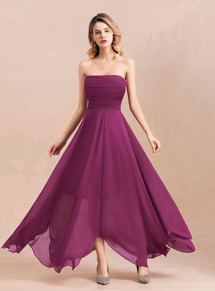 A-line Strapless Ruffle Chiffon Floor-Length Dress Orchid-koscy