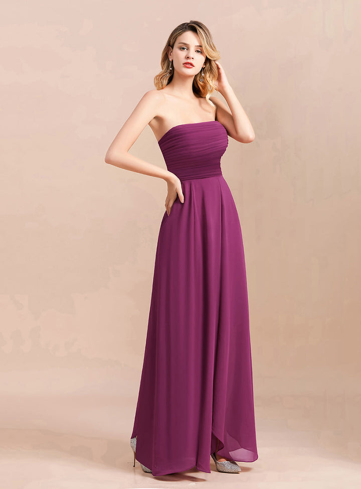 A-line Strapless Ruffle Chiffon Floor-Length Dress Orchid-koscy