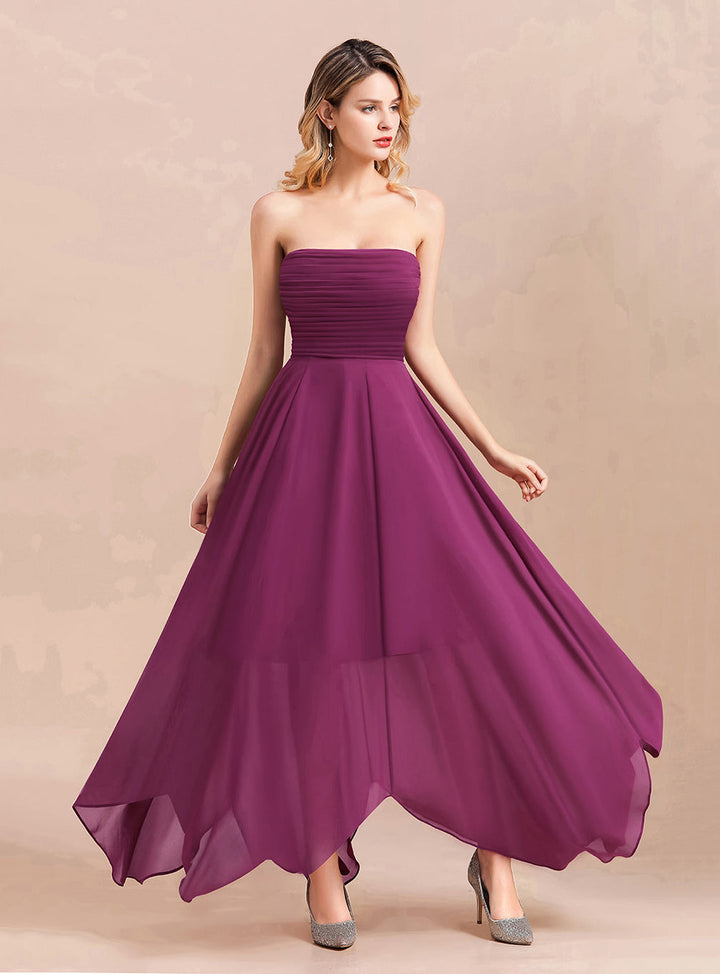 A-line Strapless Ruffle Chiffon Floor-Length Dress Orchid-koscy