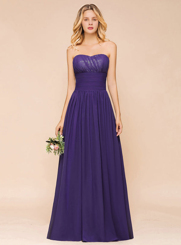 A-Line Strapless Sleeveless Floor-Length Dress-koscy