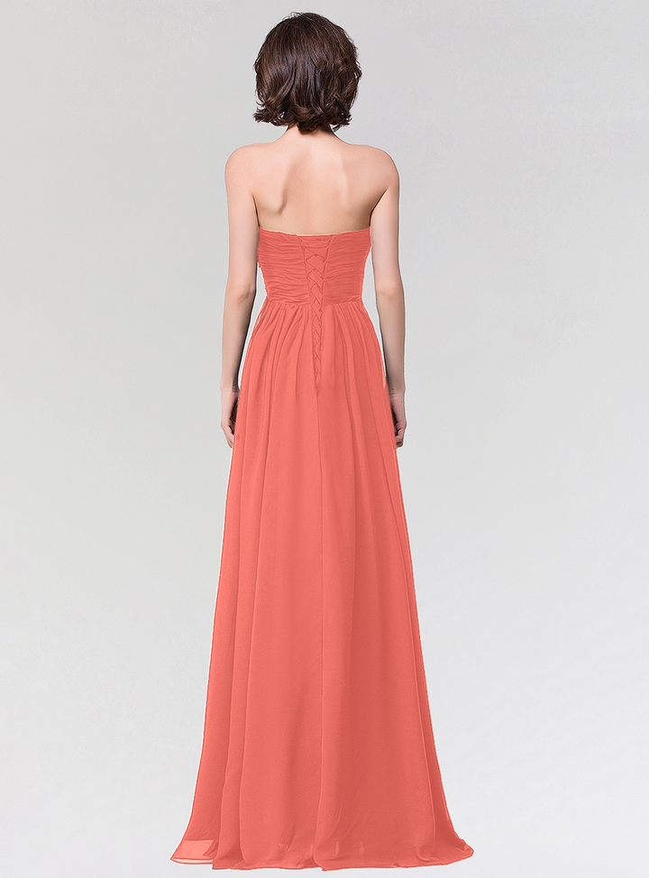 A-line Strapless Sweetheart Chiffon Floor-Length Dress-koscy