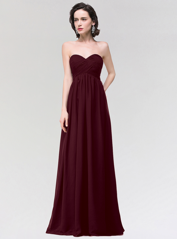 A-line Strapless Sweetheart Chiffon Floor-Length Dress-koscy