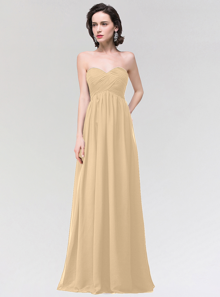 A-line Strapless Sweetheart Chiffon Floor-Length Dress-koscy