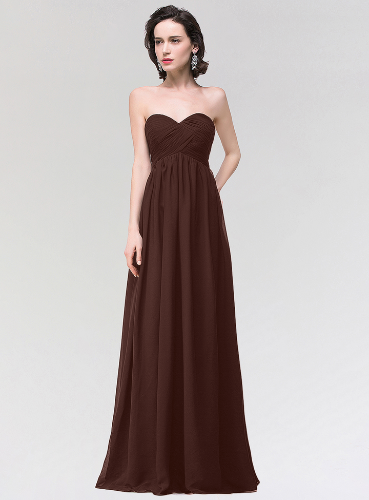 A-line Strapless Sweetheart Chiffon Floor-Length Dress-koscy